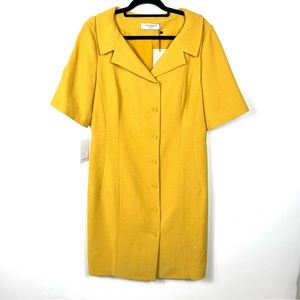 MM.LaFleur Candice Sheath Dress Button Front V-Neck Marigold Tumeric Sz 14 NWT
